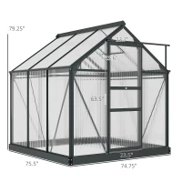 Outsunny Polycarbonate Greenhouse, Heavy Duty Outdoor Aluminum Walk-in Green House Kit Vent Door, 6.2'x6.2'x6.6' Gray(m-3)