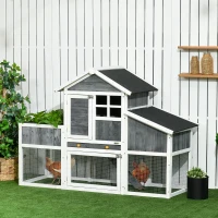 PawHut 63" Wooden Chicken Coop with Garden Bed, Small Outdoor Hen House with Nesting Box Removable Tray, Ramps Run, for Garden Backyard, Storm Gray(m-10)
