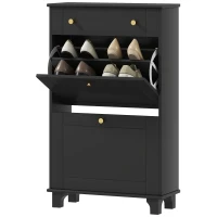 HOMCOM Slim Shoe Storage with 2 Flip Drawers and Adjustable Shelves Shoe Cabinet Organizer for 8 Pair, Black(m-11)