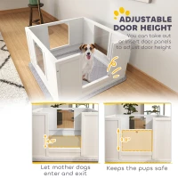 PawHut Whelping Box for Dogs with Whelping Pad, Adjustable Entrance, Non-slip Foot Pads, for Small Dogs, White(m-5)