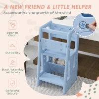 Outsunny Kids Step Stool Adjustable Standing Platform Light Blue(m-7)