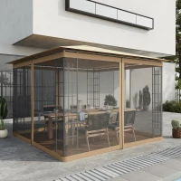 Outsunny Gazebo Replacement Mosquito Netting 10' x 10' Black Screen Walls for Canopy with Zippers for Parties and Outdoor Activities(m-1)