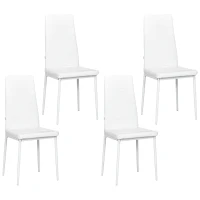HOMCOM Modern Dining Chairs, Set of 4, High Back PU leather Upholstery and Metal Legs for the Living Room, Kitchen, Home Office, White(m-2)