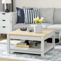 HOMCOM Square Coffee Table with Storage for Living Room, Natural/Gray(m-10)