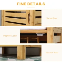 kleankin Tall Bathroom Storage Cabinet with 3 Open Shelves, Slim Bamboo Linen Tower Freestanding Linen Towel with Slatted Door, Natural(m-6)