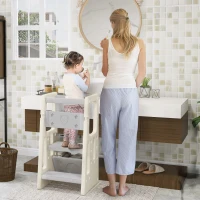 Qaba Kids Step Stool Adjustable Standing Platform Cream White(m-1)