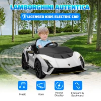Qaba 12V Lamborghini Autentica Licensed Kids Car with Remote Control, 4 Wheels Spring Suspension, Soft Start, White(m-4)