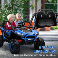 Qaba 2 Seater 24V 7AH Ride on Truck, Electric Car for Kids w/ Spring Suspension, Remote Lights, Horn, Music, Blue(m-4)