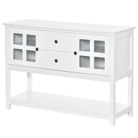 HOMCOM Coffee Bar Cabinet, Kitchen Cabinet with Adjustable Shelves, Glass Doors and 2 Drawers, Sideboard Buffet Cabinet for Living Room, White(m-11)