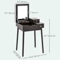 HOMCOM Makeup Vanity Table with Flip-up Mirror, Modern Dressing Table with 2 Drawers for Bedroom, Black(m-3)