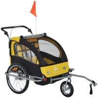 Aosom Elite 360 Swivel Bike Trailer for Kids Double Child Two-Wheel Bicycle Cargo Trailer With 2 Security Harnesses, Yellow(m-11)