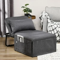HOMCOM Folding Sofa Bed, 4-in-1 Multi-Function Sleeper Chair Bed Ottoman with Adjustable Backrest, Pillow, Side Pocket for Home Office, Bedroom, Living Room, Charcoal Gray(m-2)