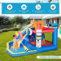 Outsunny 5-in-1 Water Slide Kids Inflatable Bounce House Space Theme Water Park Includes Slide Trampoline Pool Cannon Climbing Wall with Carry Bag, Repair Patches without Air Blower(m-5)