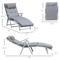 Outsunny Outdoor Folding Chaise Lounge Chair Recliner with Portable Design, Adjustable Backrest, Cushion and Headrest, Grey(m-3)