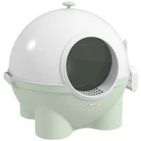 PawHut Hooded Cat Litter Box, Large Kitty Litter Pan with Lid, Scoop, Leaking Sand Pedal, Top Handle, Light Green(m-1)