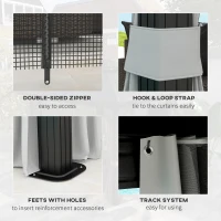 Outsunny 10' x 10' Hardtop Gazebo, Sun Shelter with Double Tier Metal Roof, Mosquito Netting, and Hanging Hook, Light Grey(m-6)