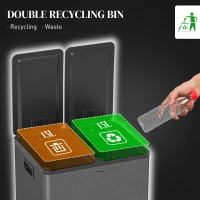 HOMCOM Dual Garbage Bin, Soft-Close Trash Can with Foot Pedal, 2 x 15 Liter Garbage Can with Removable Inner Buckets, Black(m-4)