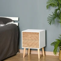 HOMCOM Nordic Bedside Table, Side End Table with 2 Drawers for Bedroom, 15.7"W x 11.8"D x 21.9"H, White(m-1)