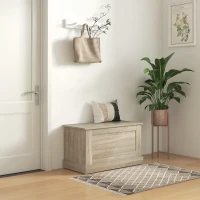 HOMCOM 31.5 Inches Storage Chest, Storage Trunk with Safety Hinge, Wooden Box for Living Room, Natural Wood Grain(m-1)