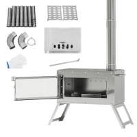 Outsunny Stainless Steel Wood Stove with Chimney and Carry Bag, Portable & Foldable, for Hot Tent, Camping, Cooking, Heating(m-2)