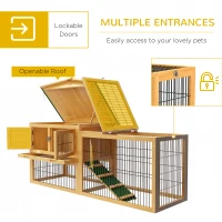 PawHut 2 Level 59" Outdoor Rabbit Hutch with Openable Top, Yellow(m-5)