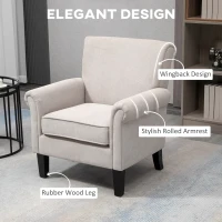 HOMCOM Upholstered Accent Chair, Single Armchair with Soft Velvet Touch Fabric, Rolled Armrest, Grey(m-4)
