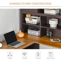 HOMCOM L Shaped Computer Desk with Hutch, 59" Corner Desk, Space Saving Home Office Desk with Storage Shelves, Drawer and Cabinet, Coffee Brown(m-6)