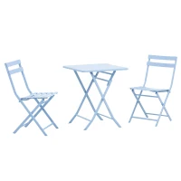 Outsunny 3 Pieces Garden Bistro Coffee Set Foldable Patio Chair & Square Table for Outdoor Yard Porch Poolside Balcony Blue(m-11)