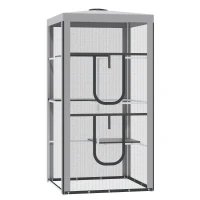 PawHut 79" Cat Cage, Large Outdoor Kitten House, Indoor Cage Pet Kennel Playpen with 3 Platforms Door 4 Sandbags - Grey(m-2)