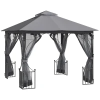 Outsunny 10' x 10' Patio Gazebo, Double Roof Outdoor Gazebo Canopy Shelter with Netting, Steel Corner Frame for Garden, Lawn, Backyard and Deck, Dark Gray(m-1)