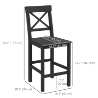 HOMCOM Counter Height Stools Set of 2, Farmhouse Bar Stools with Backs, Solid Wood Counter Stools for Kitchen Island(m-3)