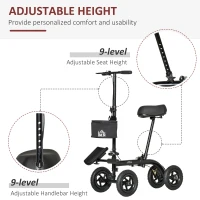 HOMCOM Seated Walker, Foldable Steerable Medical Scooter, Compact Crutch Alternative with Braking System and Storage Bag, Black(m-4)