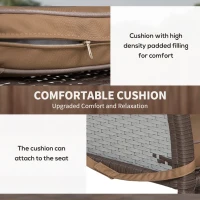 Outsunny 3 Pieces Outdoor Wicker Bistro Bar Set Garden PE Rattan Bar Table and Stools with Seat Cushion, Khaki(m-5)