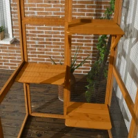 PawHut Outdoor Cat House Big Catio Wooden Feral Cat Shelter Enclosure with Large Spacious Interior, 6 High Ledges, Weather Protection Asphalt Roof, 71" L, Orange(m-9)