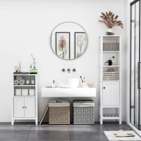 kleankin Bathroom Floor Cabinet, Wooden Bathroom Cabinet with 2 Open Shelves, Double Doors and Adjustable Shelves, Freestanding Storage Cabinet for Bathroom, White(m-4)