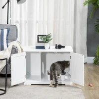 PawHut Modern Cat Litter Box Enclosure with Adjustable Partition for Customizable Space, Cat Washroom End Table for Indoor Cats with Hidden Storage Cabinet Space, White(m-2)