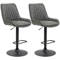 HOMCOM Retro Bar Stools Set of 2, Adjustable Kitchen Stool, Upholstered Bar Chairs with Back, Swivel Seat, Dark Grey(m-2)