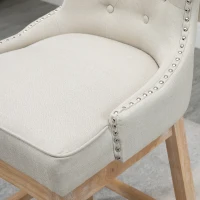 HOMCOM Memory Swivel Bar Stools Set of 2, Upholstered Fabric Bar Height Barstools with Tufted Back, Nailhead-Trim and Solid Wood Legs, 30" H Seat Height Kitchen Stools, Cream(m-8)
