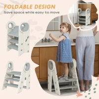 Qaba Foldable & Adjustable Kitchen Stool Helper with Handles, Non-Slip, for Bathroom, Sink, Kitchen, Gray(m-4)