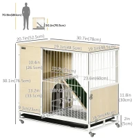 PawHut Indoor Rabbit Hutch Furniture with Wheels, Bunny Cage Side Table with Removable Tray, Water Bottle, Top Access, Oak, 31" x 21" x 30"(m-3)