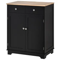 HOMCOM Kitchen Storage Cabinet, Sideboard Floor Cupboard with Solid Wood Top, Adjustable Shelf, and 2 Drawers, Black(m-11)