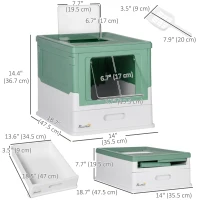 PawHut Top Entry Enclosed Kitty Litter Box with Scoop, Tray, Front Entry, Large Space, Foldable, Portable, Green(m-3)