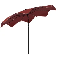 Outsunny Solar Patio Umbrella with LED and Tilt, Outdoor Market Table Umbrella Parasol with Crank, 10 x 10 ft, Wine Red(m-11)