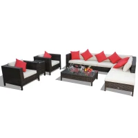 Outsunny 9pc Rattan Sectional Wicker Furniture Garden Lounger Set Outdoor Sofa Chair Table Set All Weather w/ Cushions Coffee(m-11)