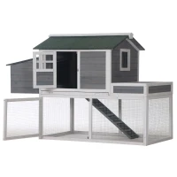 PawHut 63" Chicken Coop Wooden Hen House Rabbit Hutch Poultry Cage Pen Outdoor Backyard With Garden Box, Run Area, Nesting Box Grey(m-10)