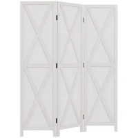 HOMCOM 3-panel Wall Partition Farmhouse Room Separator with Foldable Design Wooden Frame 5.6FT, White(m-11)
