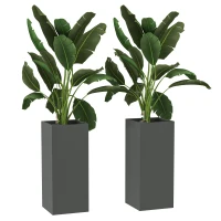 Outsunny 2 Pack Planter Box, 26 Inch Plastic Flower Pots with Water Level Indicator, Drainage Hole and Drain Plug, Dark Grey(m-11)