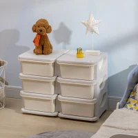 Qaba 3 Tier Kids Storage Unit, 6 Drawer Chest Toy Organizer Plastic Bins for Kids Bedroom Nursery Kindergarten Living Room for Boys Girls Toddlers, Cream White(m-10)