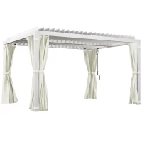 Outsunny 10' x 13' Outdoor Retractable Pergola w/ Sun Shade Aluminum Louvered Top, Pergola w/ Canopy, Curtains, Netting, Cream(m-11)