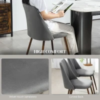 HOMCOM Upholstered Dining Chairs Set of 4, Velvet Accent Chair with Back and Wood-grain Steel Leg for Kitchen, Dark Grey(m-5)